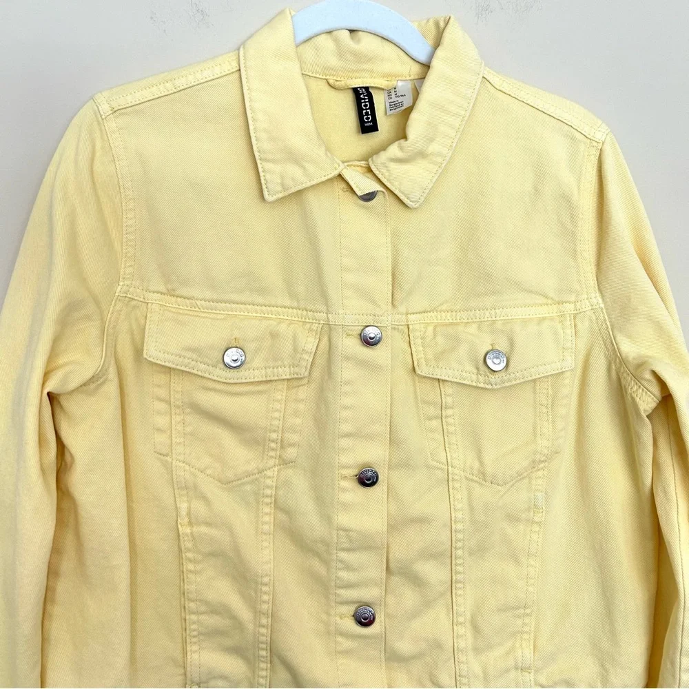 Divided by H&M Women’s Spring Yellow Cropped Denim Jean Jacket - Picture 3 of 11